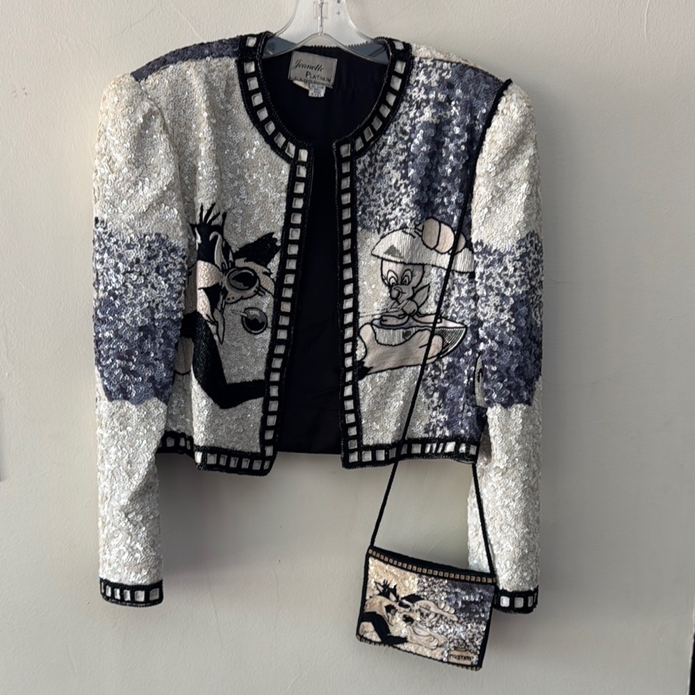 1993 Jeanette Kastenberg Tweety and Sylvester Sequin Cropped Jacket w/ Purse
